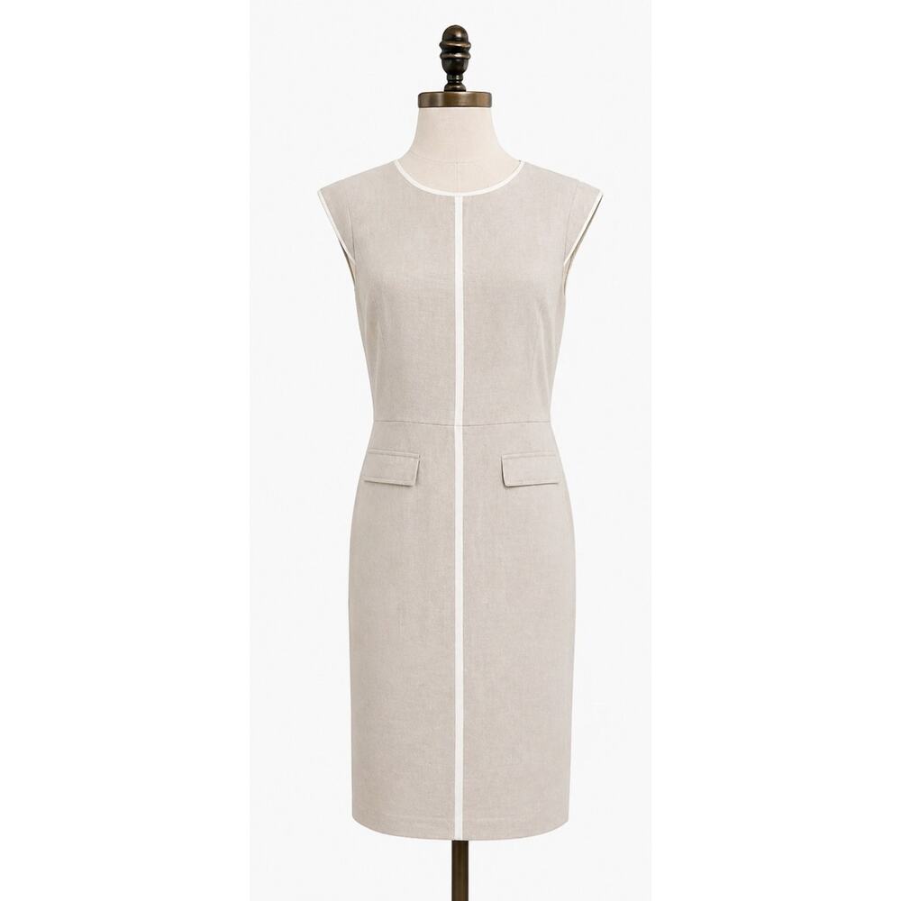 New J.Crew 100% Linen Sheath Dress Women’s Size 12T Beige Career Classic